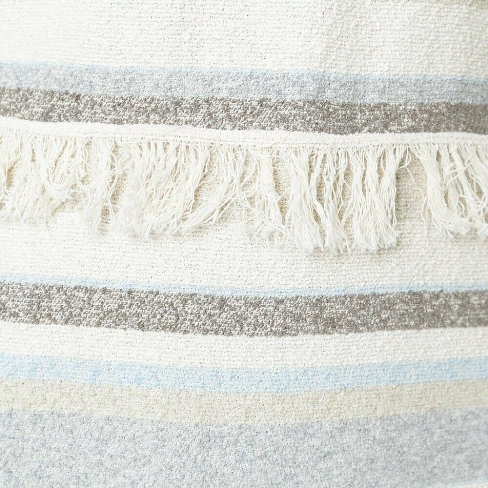 Tory Burch Mini Fringed Boho Dress 10 Ivory Sleeveless Cotton Sheath Stripe - Picture 7 of 8